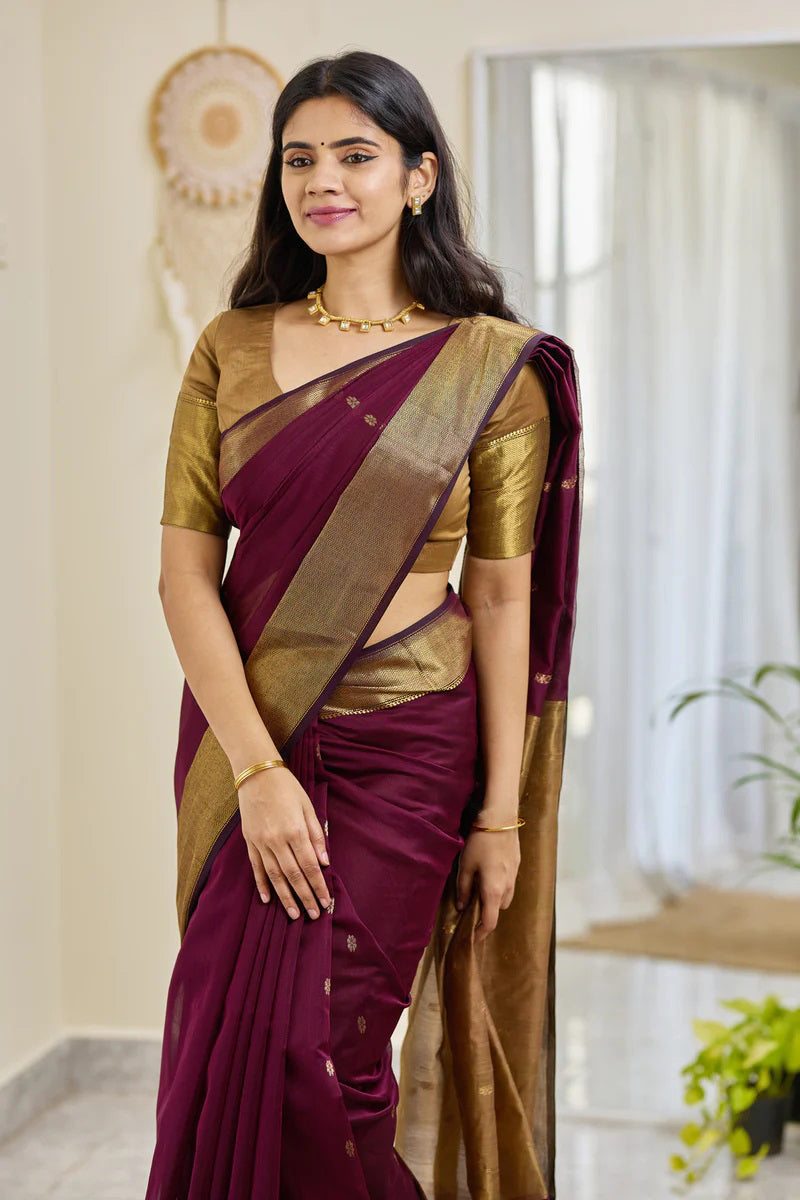 Cocoa Wine Maheshawari Cotton Silk Saree