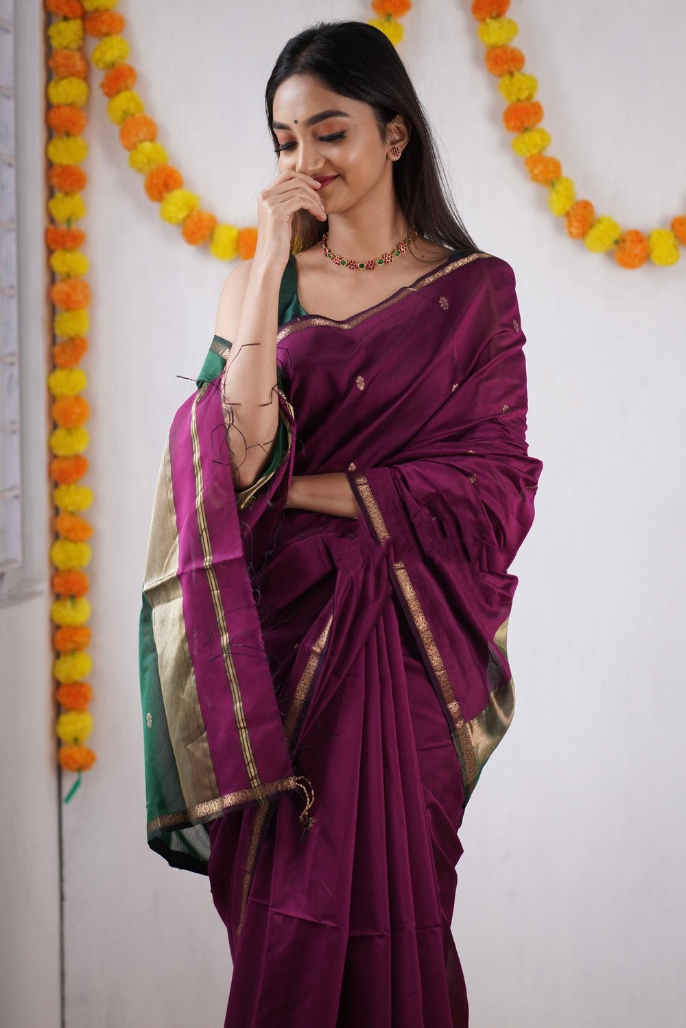 Grape Purple Maheshawari Cotton Silk Saree