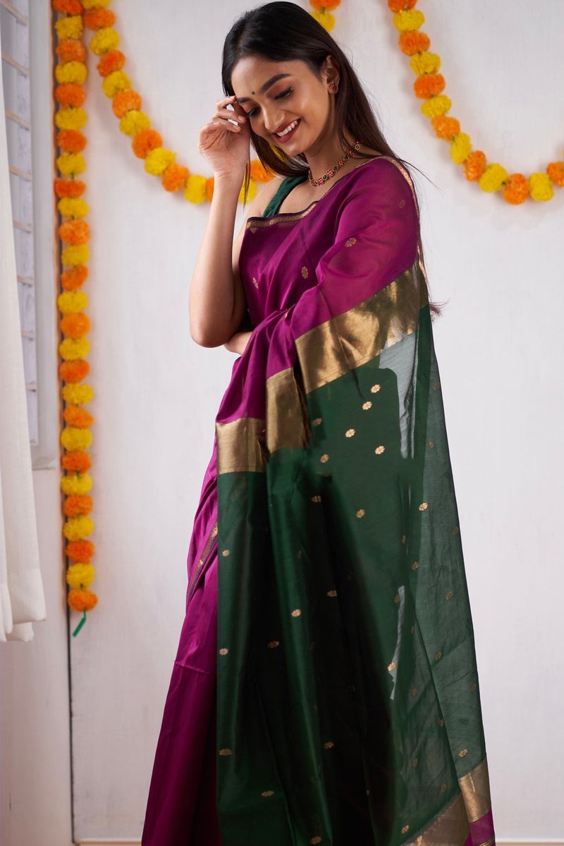 Grape Purple Maheshawari Cotton Silk Saree