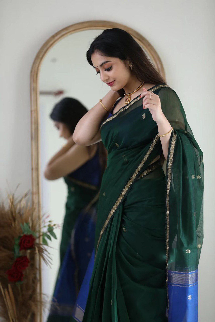 Palm Green Maheshawari Cotton Silk Saree