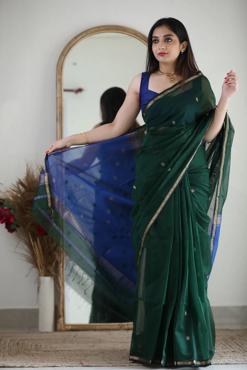 Palm Green Maheshawari Cotton Silk Saree