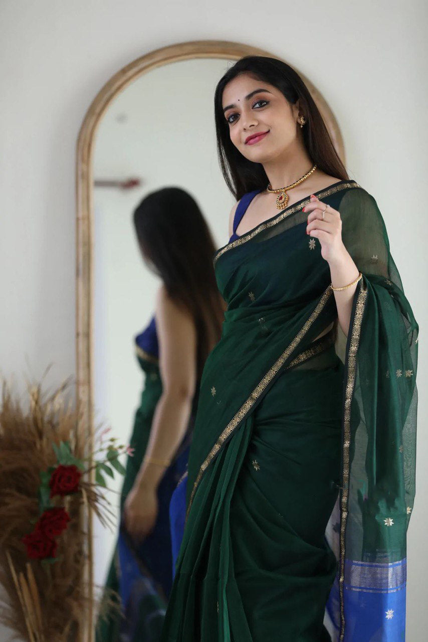 Palm Green Maheshawari Cotton Silk Saree