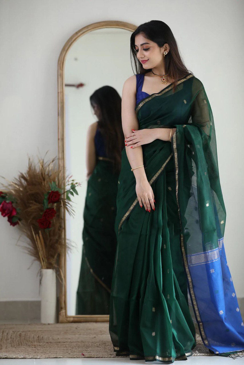 Palm Green Maheshawari Cotton Silk Saree