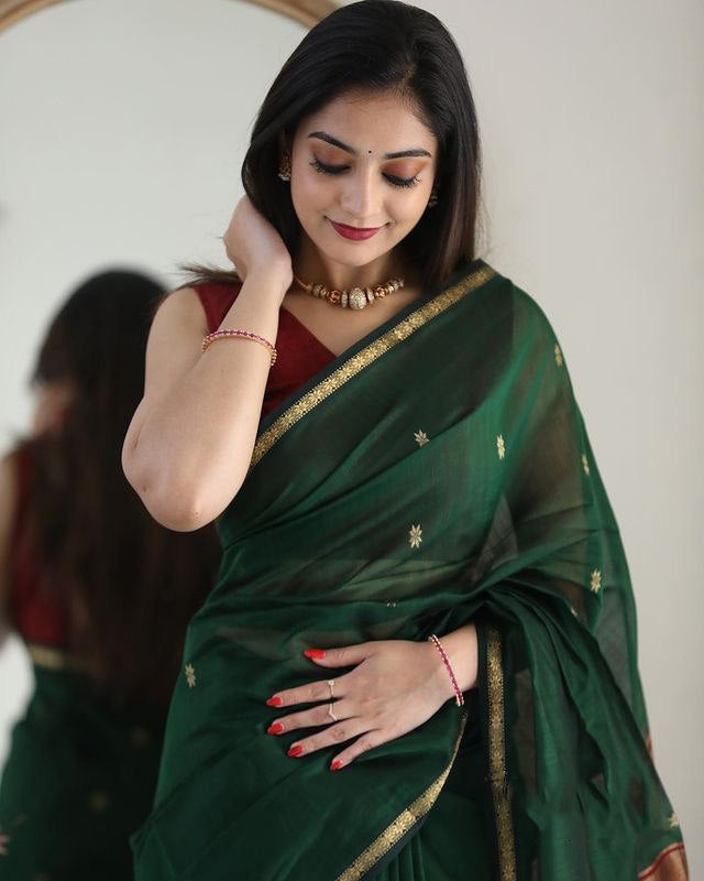 Timber Green Maheshawari Cotton Silk Saree