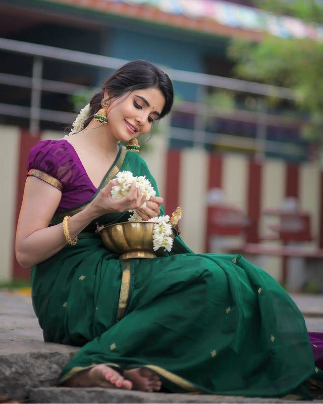 Teal Green Maheshawari Cotton Silk Saree