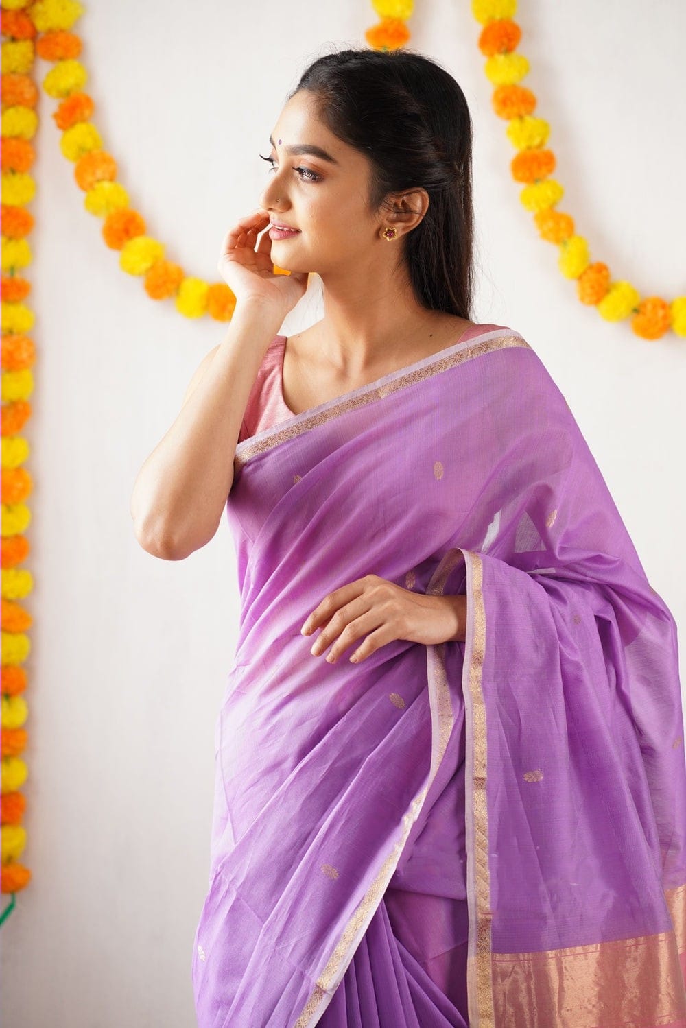 Twilight Lavender Maheshawari Cotton Silk Saree