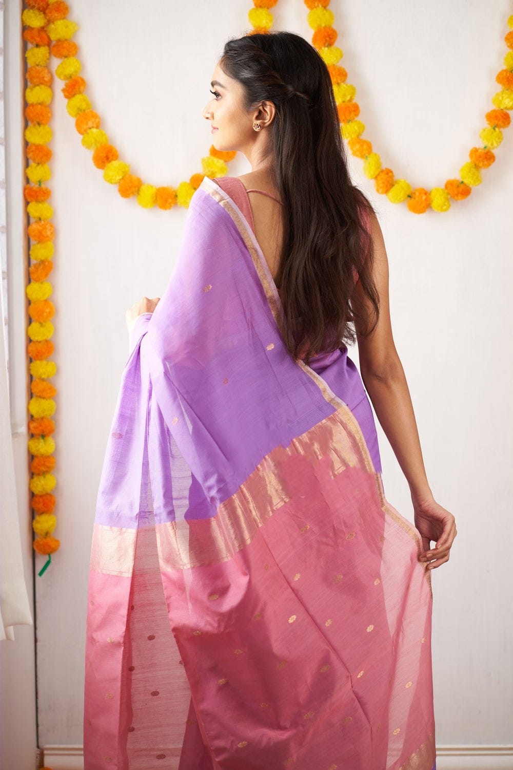 Twilight Lavender Maheshawari Cotton Silk Saree