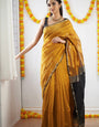 Pumpkin Mustard Maheshawari Cotton Silk Saree