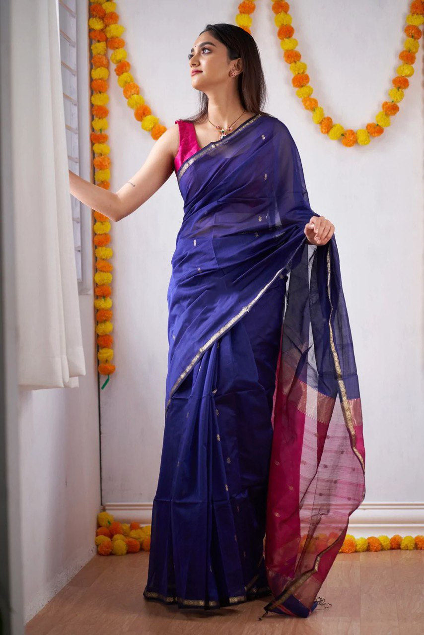 Nile Blue Maheshawari Cotton Silk Saree