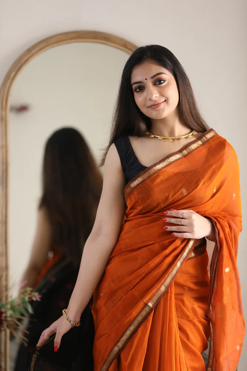 Rusty Orange Maheshawari Cotton Silk Saree