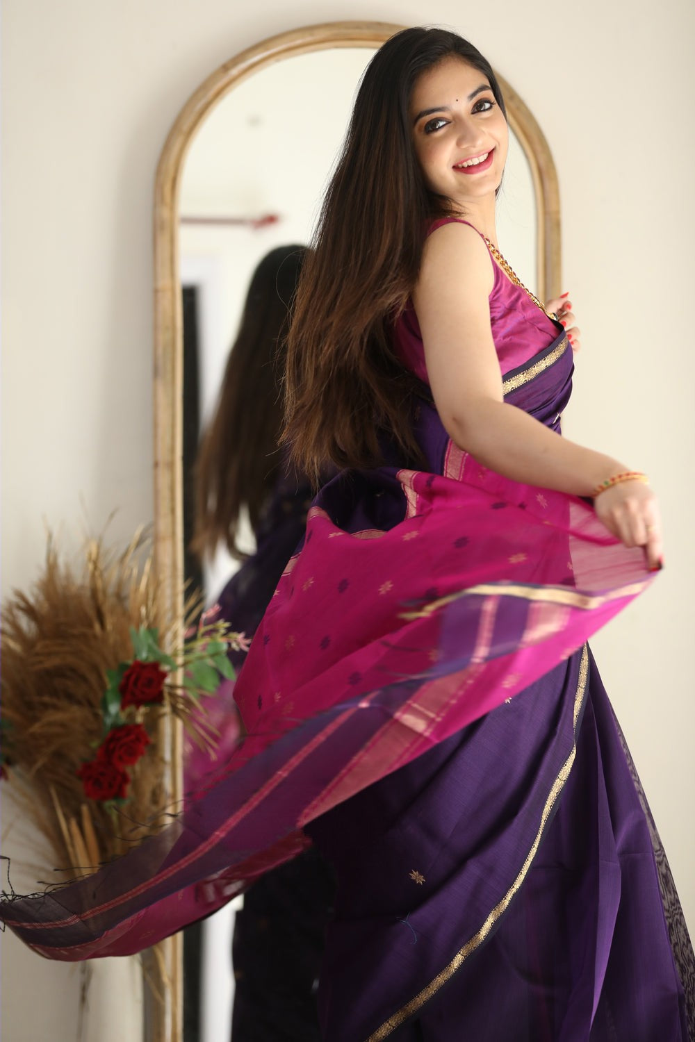 Palatinate Purple Maheshawari Cotton Silk Saree